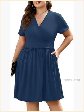 Plus Size Wrap V-Neck Knee-Length Dress with Pockets